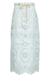 Zimmermann Awaken Belted Broderie Anglaise Midi Skirt In Blue
