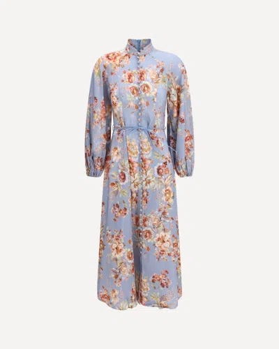 Zimmermann Womens Chambray Floral Billow Long-sleeve Linen Maxi Dress Xxs In Blue