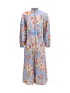Zimmermann Womens Chambray Floral Billow Long-sleeve Linen Maxi Dress Xxs In Blue