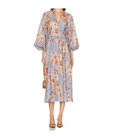 Zimmermann Womens Chambray Floral Billow Long-sleeve Linen Maxi Dress Xxs In Blue