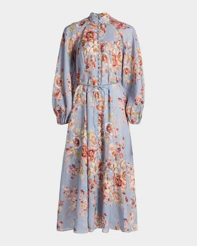 ZIMMERMANN AWAKEN BILLOW LINEN MIDI-DRESS