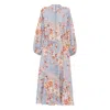 Zimmermann Womens Chambray Floral Billow Long-sleeve Linen Maxi Dress Xxs In Blue