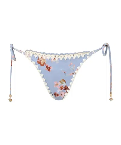 Zimmermann Awaken Crochet Edge Tied Bikini Bottoms In Blue