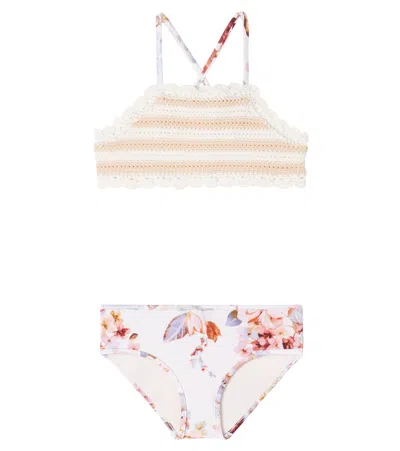 Zimmermann Kids' Awaken Crochet Floral Bikini In Neutral