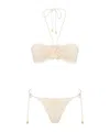 Zimmermann Awaken Embellished Crocheted Cotton Halterneck Bikini In Neutral