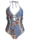 Zimmermann Triangle Bikini Top With Scalloped Trim And Detachable Straps In Blue