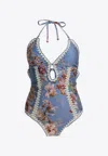 Zimmermann Triangle Bikini Top With Scalloped Trim And Detachable Straps In Blue