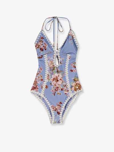 Zimmermann Awaken Crochet One-piece Swimsuit In Blue