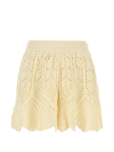 Zimmermann Awaken Scalloped Crocheted Cotton Shorts In Neutral