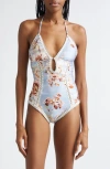 Zimmermann Awaken Crochet Trim Keyhole One-piece Swimsuit In Blue