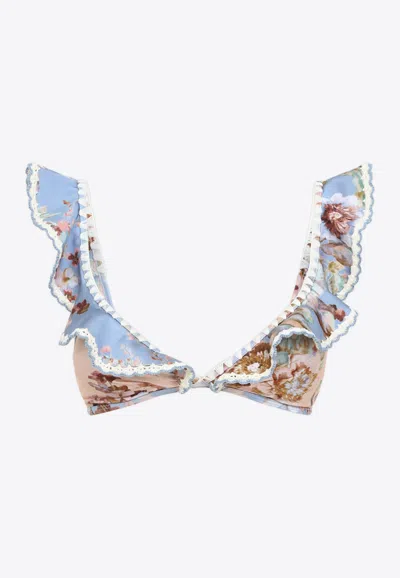 ZIMMERMANN AWAKEN CROCHET-TRIMMED FLORAL BIKINI TOP