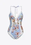 Zimmermann Triangle Bikini Top With Scalloped Trim And Detachable Straps In Blue