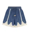 Zimmermann Awaken Lace-trimmed Denim Shorts In Blue
