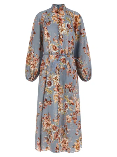 Zimmermann Womens Chambray Floral Billow Long-sleeve Linen Maxi Dress Xxs In Blue