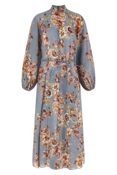 Zimmermann Womens Chambray Floral Billow Long-sleeve Linen Maxi Dress Xxs In Blue