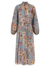 Zimmermann Womens Chambray Floral Billow Long-sleeve Linen Maxi Dress Xxs In Blue