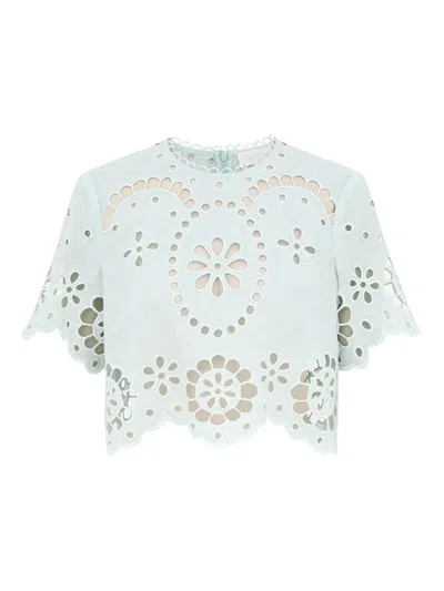 Zimmermann Awaken Cropped Broderie Anglaise Linen Top In Blue
