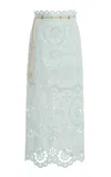 Zimmermann Awaken Embroidered Linen Midi Skirt In Blue