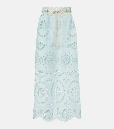 Zimmermann Awaken Belted Broderie Anglaise Linen Midi Skirt In Green