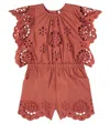 Zimmermann Awaken Embroidered Scalloped Cotton Playsuit In Burgundy