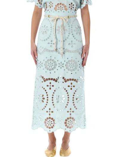 Zimmermann Awaken Belted Broderie Anglaise Linen Midi Skirt In Green