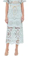 Zimmermann Awaken Light Blue Broderie Anglaise Midi Skirt In Green