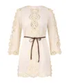 Zimmermann Awaken Long Sleeve Lace Trim Linen Minidress In Multi