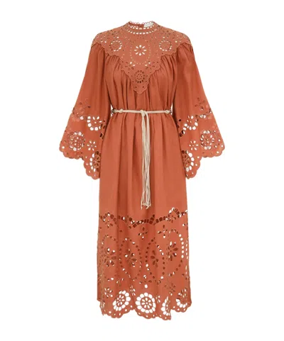 Zimmermann Awaken Embroidered Yoke Maxi In Brown
