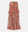 Zimmermann Awaken Belted Ruffled Floral-print Cotton And Silk-blend Crepe De Chine Maxi Skirt In Multi