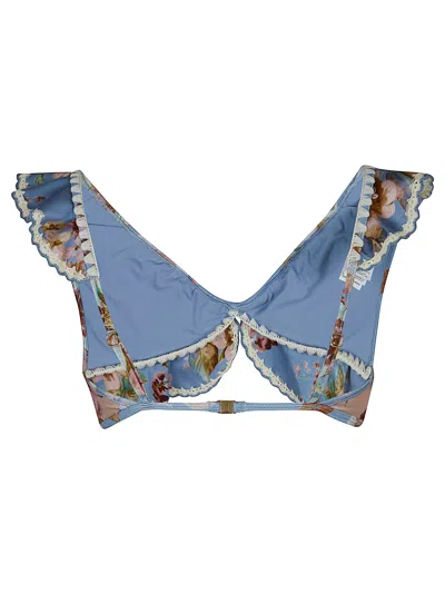 Zimmermann Awaken Floral Crochet Trim Bikini Top In Blue