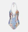 Zimmermann Triangle Bikini Top With Scalloped Trim And Detachable Straps In Blue