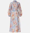 Zimmermann Womens Chambray Floral Billow Long-sleeve Linen Maxi Dress Xxs In Blue