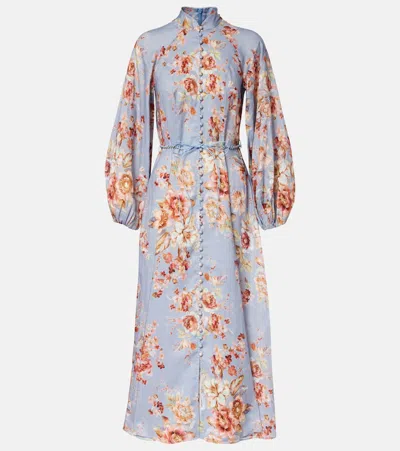 ZIMMERMANN AWAKEN FLORAL LINEN MIDI DRESS