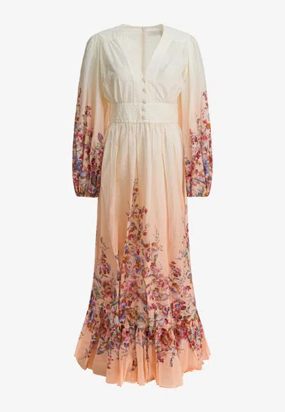 Zimmermann Awaken Floral Midi Dress In Animal Print