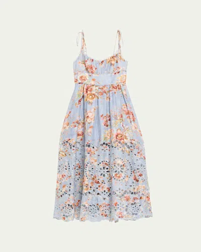 Zimmermann Awaken Floral Picnic Dress In Chambray Floral