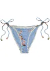 Zimmermann Awaken Crochet-trimmed Embellished Floral-print Bikini Briefs In Blue