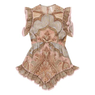Zimmermann Awaken Frill Playsuit In Brown