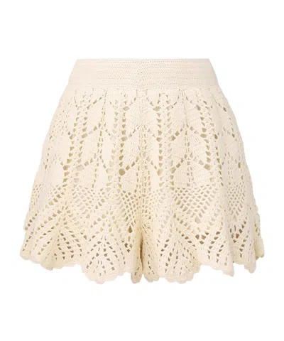 Zimmermann Awaken Lace Crochet Shorts In Neutral