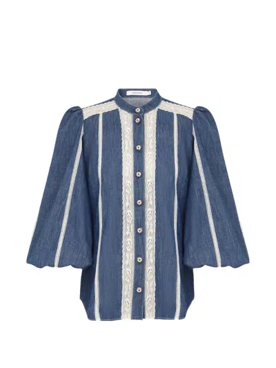 Zimmermann Lace-detail Button-up Shirt In Blue