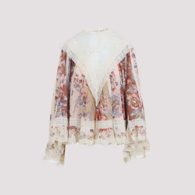 Zimmermann Awaken Lace Trim Blouse Spliced Print In Multi