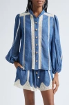 Zimmermann Awaken Lace Trim Denim Shirt In Blue