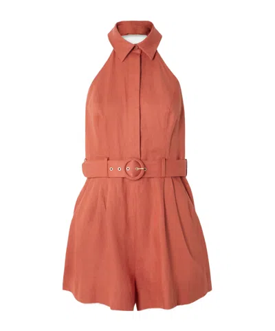 Zimmermann Awaken Lace-up Bodysuit In Orange