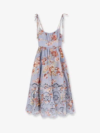 Zimmermann Womens Chambray Floral Awaken Picnic Floral Linen Midi Dress Xxs In Blue
