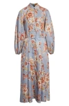 Zimmermann Awaken Long Sleeve Linen Midi Dress In Blue