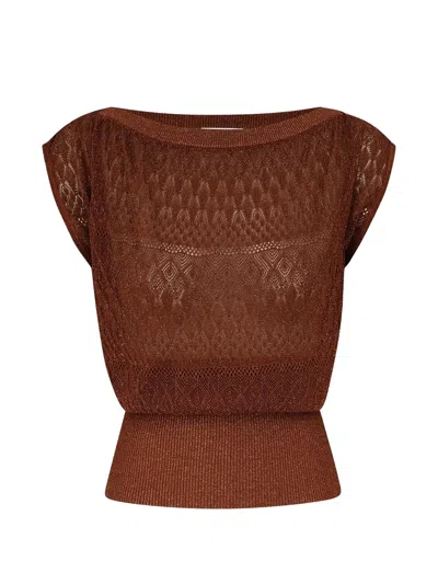 Zimmermann Awaken Metallic Lace Top In Brown