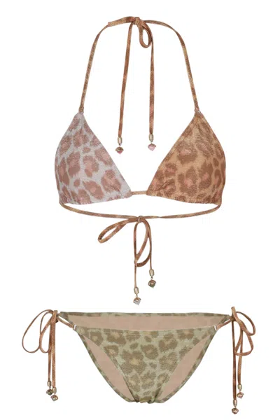 Zimmermann Awaken Metallic Triangle Bikini In Spliced In Brown