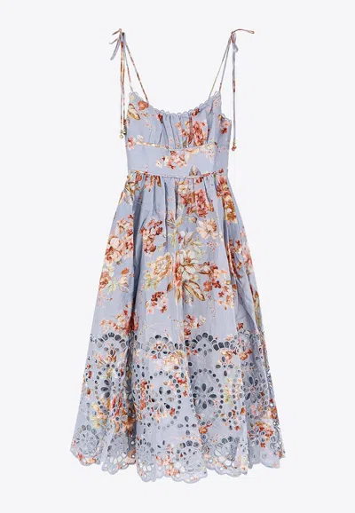 Zimmermann Womens Chambray Floral Awaken Picnic Floral Linen Midi Dress Xxs In Blue