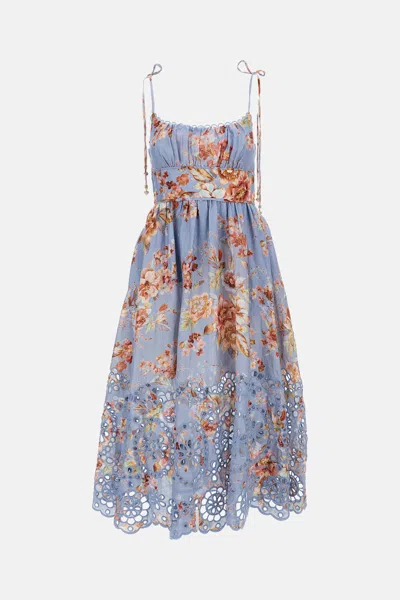 Zimmermann Womens Chambray Floral Awaken Picnic Floral Linen Midi Dress Xxs In Blue