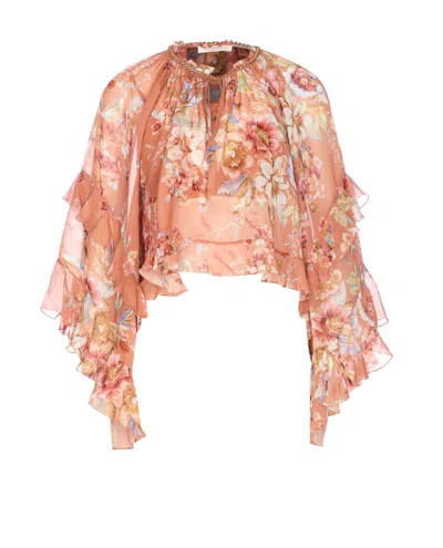 Zimmermann Awaken Ruffle Blouse In Pink