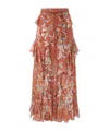 Zimmermann Awaken Belted Ruffled Floral-print Cotton And Silk-blend Crepe De Chine Maxi Skirt In Brown